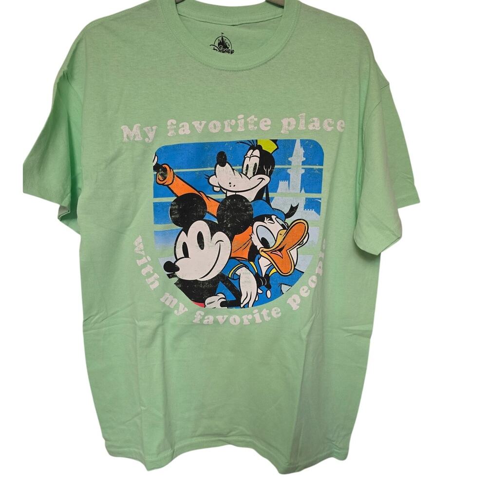 Disney Parks Mickey Donald Goofy Favorite Place Green T Shirt Adult L NWOT NEW